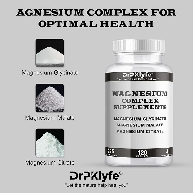 Board Certified Internist's Recommendation: Magnesium Complex Capsule| Glycinate |Malate|Citrate for Optimal Health|225mg, 4 Months Supply for Heart, Muscle & Bone Health - DrPKLyfe