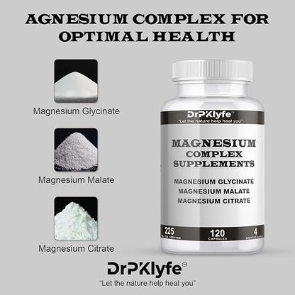 Board Certified Internist's Recommendation: Magnesium Complex Capsule| Glycinate |Malate|Citrate for Optimal Health|225mg, 4 Months Supply for Heart, Muscle & Bone Health - DrPKLyfe