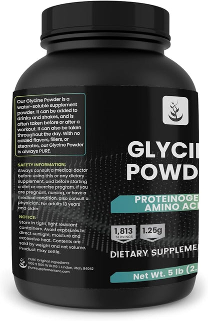 PURE ORIGINAL INGREDIENTS Glycine Powder, 5 lb, No Magnesium or Rice Fillers, Lab Verified