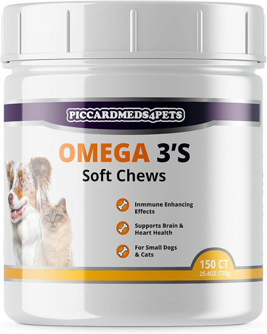 Skin & Coat Omega 3 Soft Chews for Small Dogs & Cats – Supports Healthy Skin, Shiny Coat, Joint Health & Immune Function – 150 Count