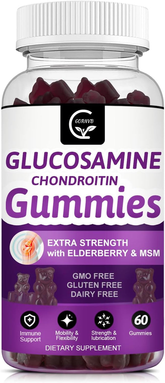 Glucosamine Chondroitin Gummies with MSM & Elderberry – Extra Strength Mobility & Flexibility Support, Antioxidant Immune Supplement for Women & Men