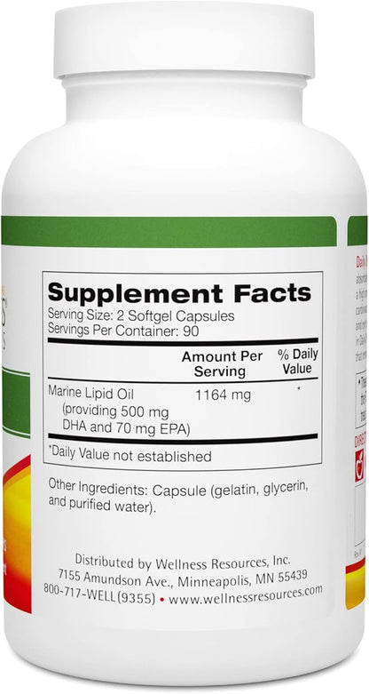 Wellness Resources Daily DHA - Highest Potency & Purity DHA Fish Oil in TG Form (180 Capsules)