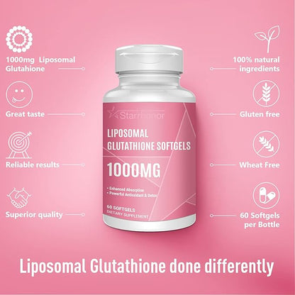 Liposomal Glutathione Softgels 1500MG, Reduced Glutathione Supplement with Vitamin C, Better Absorption, Non-GMO Powerful Antioxidant for Healthy Aging, Detox, Immune Health, 60 Softgels