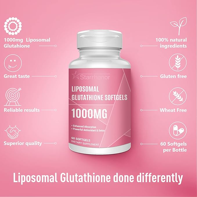 Liposomal Glutathione Softgels 1500MG, Reduced Glutathione Supplement with Vitamin C, Better Absorption, Non-GMO Powerful Antioxidant for Healthy Aging, Detox, Immune Health, 180 Softgels