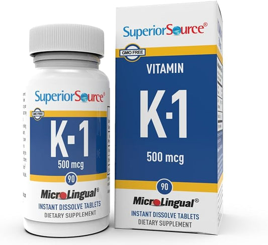Superior Source Vitamin K1 500 mcg - Bone Strength & Health Support Supplement - Vitamin K Supplement Aids Blood Health & Calcium Absorption - 100 Sublingual Dissolving Tablets