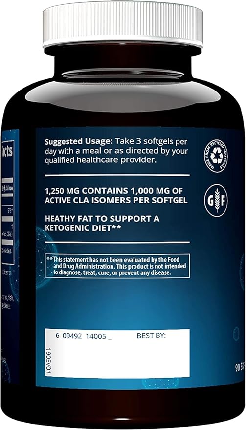MRM - CLA 1250mg - High Potency 80% CLA = 1000mg CLA per Gel Cap 90 gels