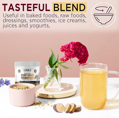 AKI Plant-Based Prebiotic Blend (6oz/170g) - Ideal Source of FOS & Inulin - Nourish Intestinal Flora & Immunity - Ideal for Protein Shakes, Juice, Smoothies - Keto Friendly, Vegan, Gluten & GMO Free