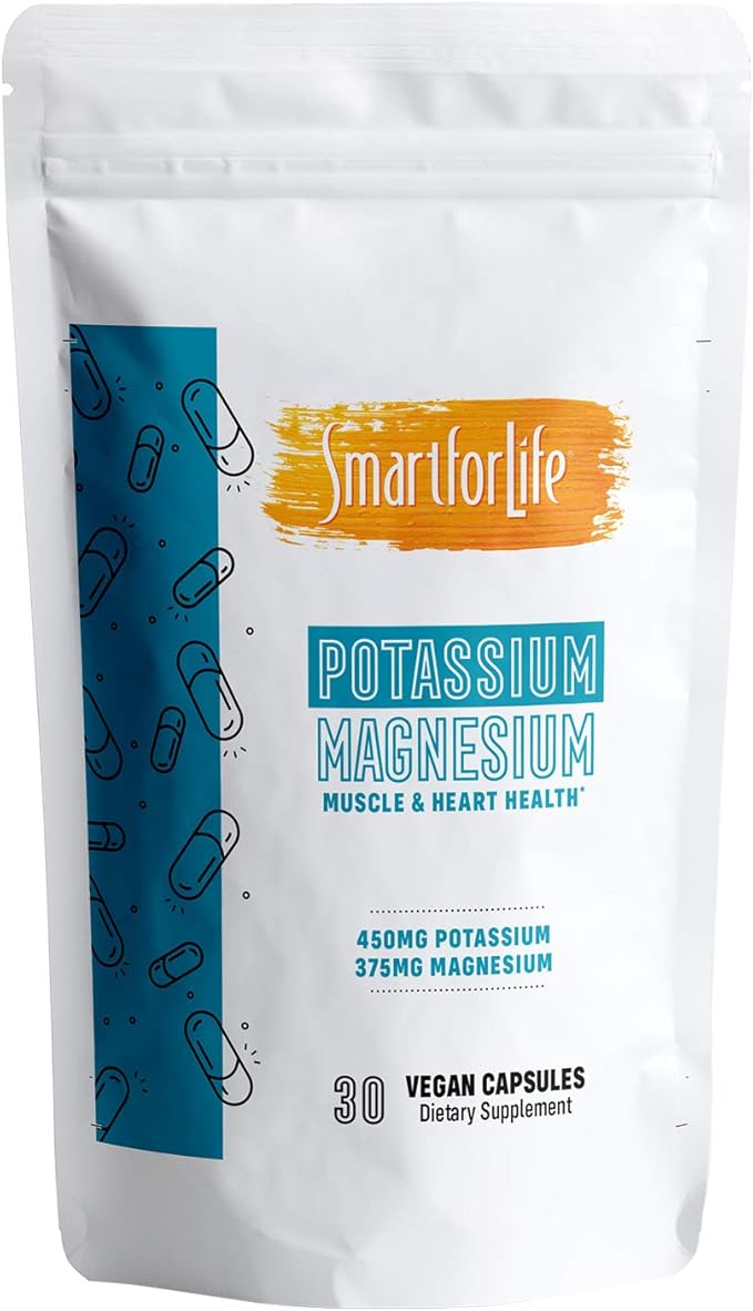 SMART FOR LIFE Magnesium Potassium Supplement – High Absorption Magnesium Complex – Magnesium and Potassium for Vascular Health, Leg Cramps, Magnesium for Sleep – Gluten-Free - 30 Vegan Capsules
