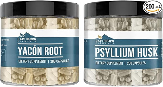 Earthborn Elements Psyllium Husk and Yacon Root Bundle, 200 Capsules, Pure & Undiluted, No Additives