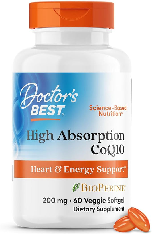 Doctor's Best High Absorption COQ10, Heart & Energy Support, USP Verified, Naturally Fermented CoQ10, Non-GMO Gluten Free, Soy Free, Vegetarian 60 Veggie Softgels