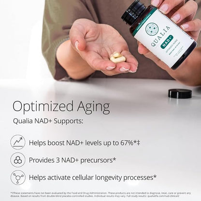 Qualia NAD Supplement — Clinically Proven to Boost NAD+ up to 67%. Optimized Aging, Energy, Focus. Elite NAD+ Booster Ingredients Nicotinamide Riboside (NIAGEN), Niacin, Niacinamide (1 Month Supply)