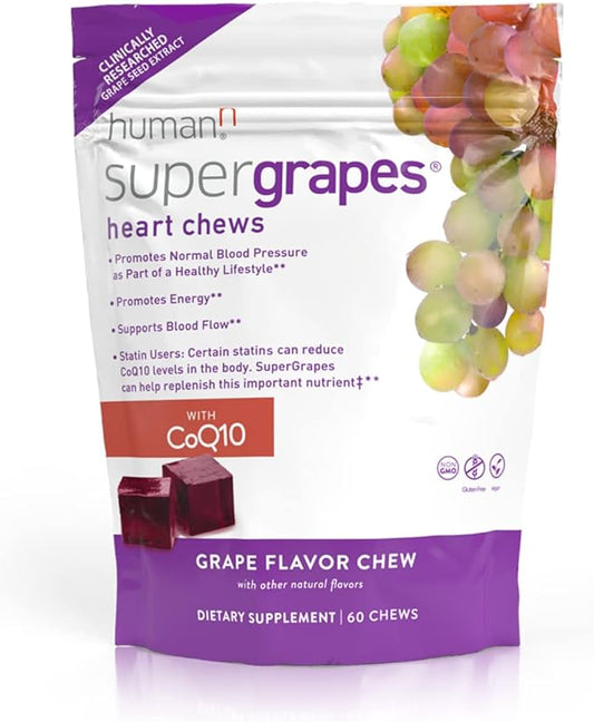 humanN SuperGrapes Chews Supplement – with 100mg CoQ10 and Grape Seed Extract – from The Makers of SuperBeets - Grape Flavor Chew, 60 Count