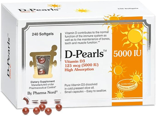 D-Pearls Vitamin D3 5000 IU (125mcg) | Easy-to-Swallow | Chosen for Major Immune Study [1] | Active Vitamin D Supplement in Cold-Pressed Olive Oil for Immune Support, Teeth, Muscle and Bone Health