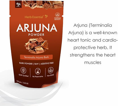 7.05 Ounce Arjuna Powder, Terminalia Arjuna Bark Supplement for Wellness, Polvo de corteza de Arjuna, No Preservatives, Vegan and GMP Certified- 3.52 Ounce (100g Pack of 2)