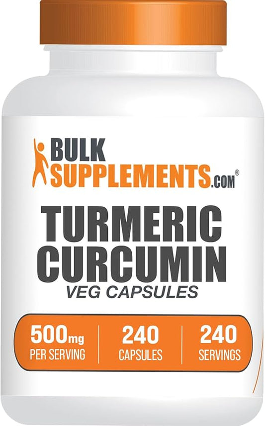 BulkSupplements.com Turmeric 500mg Extract Capsules - Curcumin Supplements, Turmeric Curcumin Capsules - Gluten Free, 1 Capsule per Serving, 240 Veg Capsules (Pack of 1)