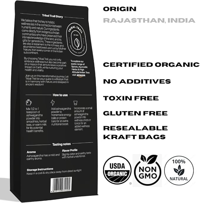 Organic Ashwagandha Powder | 8.01 oz | USDA Organic & Non-GMO | Raw from India | Stress Relief & Immune Support | Ashwagandha Supplement (150 Servings)