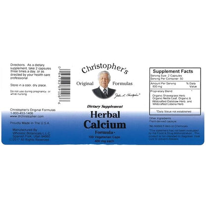 Christopher's Original Formulas Herbal Calcium, Natural Bone Support, 100 Caps, Pack of 4