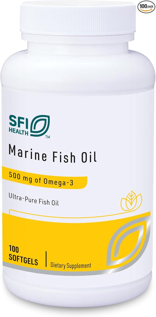 Klaire Labs Marine Fish Oil - Ultra Pure 300 Milligrams EPA & 200 Milligrams DHA Omega 3 Unflavored Fish Oil with No Fishy Taste, Gluten-Free (100 Softgels)
