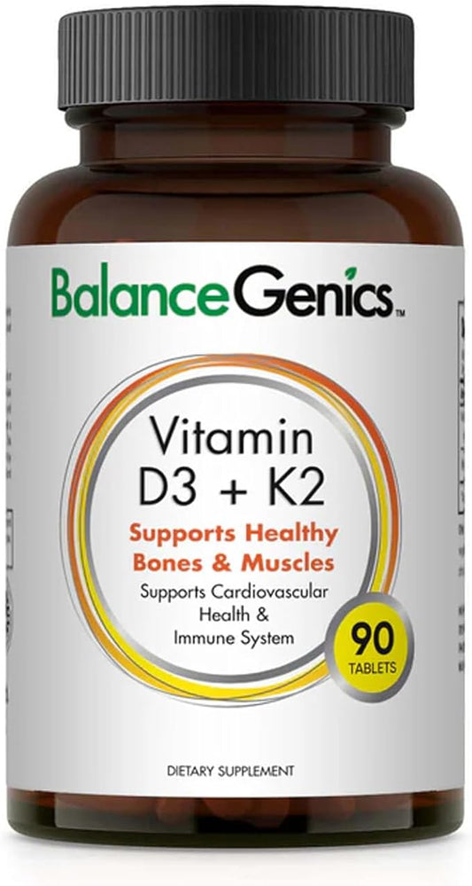 Vitamin D3 + K2 for Healthy Bones & Muscles - Dietary Supplement Supports Immune System, Muscle Function & Overall Wellness - Calcium Supplement with Organic Formula - 50mcg D3&75mcg K2