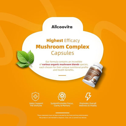 Mushroom Complex Supplement 120 Capsules - Brain, Energy, Focus Pills