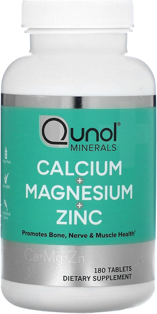 Qunol Calcium 3 in 1 Tablets with Calcium, Magnesium & Zinc for Immune Support, Bone, Nerve, and Muscle Health Supplement, 180 Count