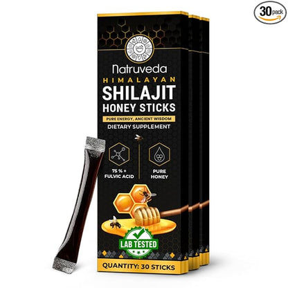 Natruveda Shilajit Honey Sticks – Pure Himalayan Resin + Raw Honey & Saffron | 30 Daily Sticks | Better Than Gummies, Capsules & Resin | Energy, Stamina & Performance Support