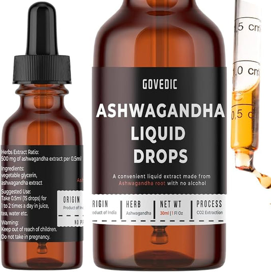 Ashwagandha Liquid Drops Concentrated 1 Fl Oz 30ml | 60 Servings of 500mg Organic Root Tincture Extract Supplement | Stress Relief, Energy & Immunity, Mental Focus, Fast Absorption