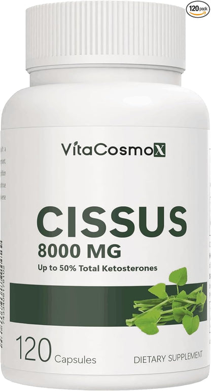 Cissus Quadrangularis Extract Capsules, 8000mg, 120 Count, Vegan - 60 Servings, Gluten Free, Non-GMO, and Vegetarian Friendly