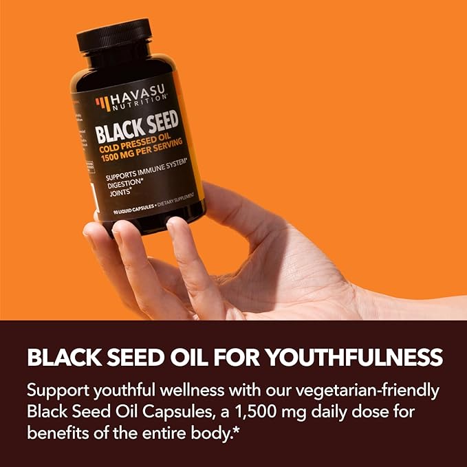 Cold Pressed Black Seed Oil Capsules - 1500mg Black Cumin Supplement for Immune Function, Digestive Support & Overall Health - Hair & Skin Superfood - Nigella Sativa - 1 Month Supply, Unflavored