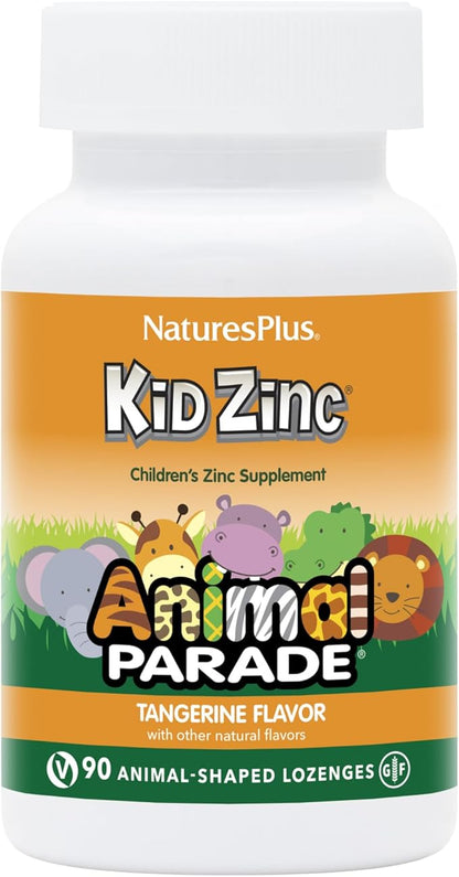 Natures Plus Animal Parade KidZinc, Tangerine Flavor - 90 Animal-Shaped Lozenges - Organically Chelated Zinc - Vegan, Gluten Free - 90 Servings
