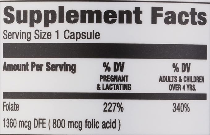 Amazon Elements Folic Acid 800 mcg per Serving, Dietary Supplement for Healthy Prenatal Development, 6 Months of Supply (Pack of 2)