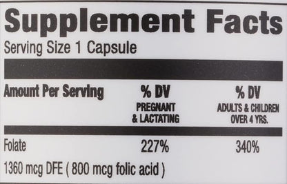 Amazon Elements Folic Acid 800 mcg per Serving, Dietary Supplement for Healthy Prenatal Development, 6 Months of Supply (Pack of 2)