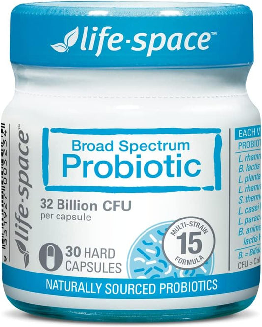 Life-Space Premium Broad Spectrum Probiotics, 32 Billion CFU & 15 Diverse Strains, Formulated for Daily Digestive Health & Immune Health, Probiotics for Women & Men - Mini Bottle 30 Veg Capsules