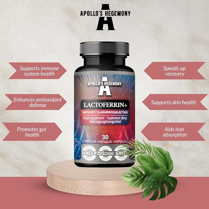 APOLLO'S HEGEMONY Lactoferrin+ 100 mg - with Vitamin C and Arabinogalactan - 30 Vegan Capsules - 1 Month Supply - for Enhanced Immunity and Iron Absorption