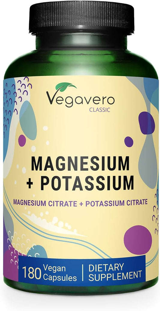 Potassium (250 mg) Magnesium (250 mg) Citrates | Highly Bioavailable Supplement | Blood Pressure, Nervous System, Nerve Support* | Lab-Tested, NO Artificial Additives | 180 Capsules | Vegan