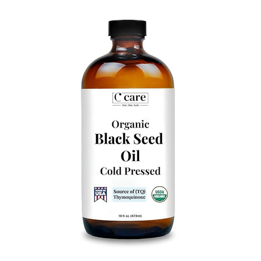 Black Seed Oil Organic Cold Pressed Unrefined Glass Bottle | USDA Certified Organic Black Cumin Seed Oil | High Thymoquinone Omega 3 6 9 | for Immune Support, Joints, Digestion, Hair, Skin | 16 Fl oz