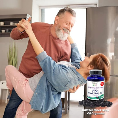 Carbon 60 (Fullerene) with Black Seed Oil - Antioxidant Supplement - for Blood Pressure, Cholesterol & Liver Support - All Natural Ingredients - 150 Gel Capsules