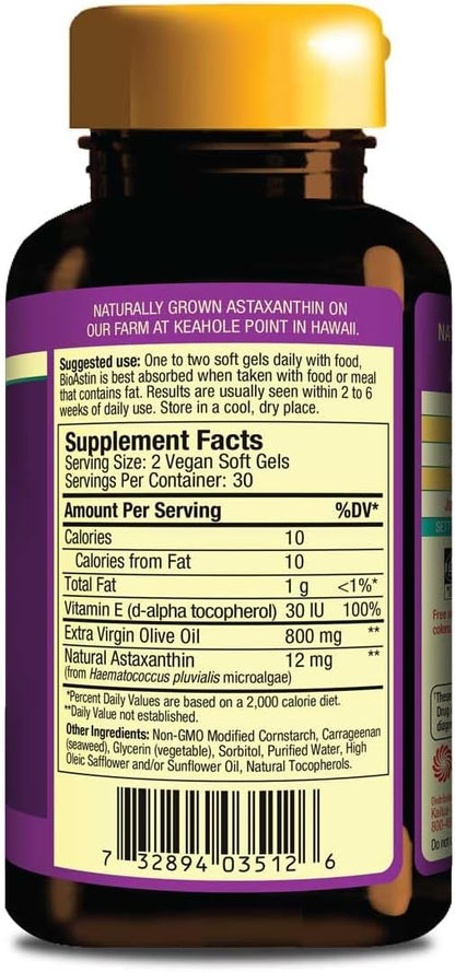 Nutrex Hawaii BioAstin Supreme Hawaiian Astaxanthin - 6mg, 60 Softgels - Farm-Direct Premium Antioxidant Supplement for Eye, Skin, Joint & Immune System Health* - Blended with Extra Virgin Olive Oil
