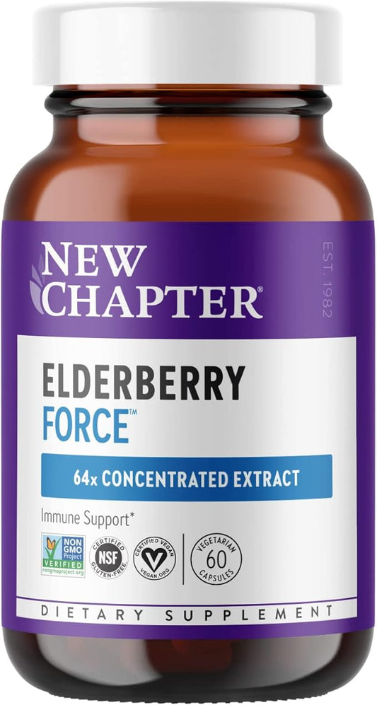 New Chapter Vegan Elderberry Capsules with 64x Concentrated Black Elderberry + Black Currant for Comprehensive Immune Support, Non-GMO Project Verified, Gluten Free, Certified Vegan, 60 Count