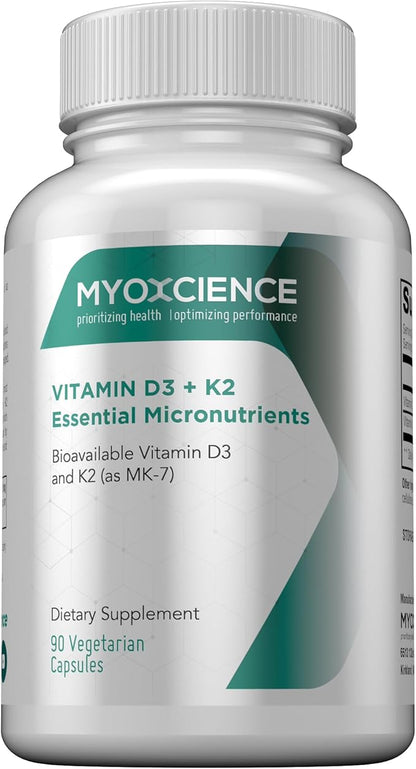 MYOXCIENCE Vitamin D3 + K2 Essential Micronutrients | Vitamin D3 5,000 IU | Vitamin K2 as MK-7 90 mcg (90 Vegetarian Capsules)