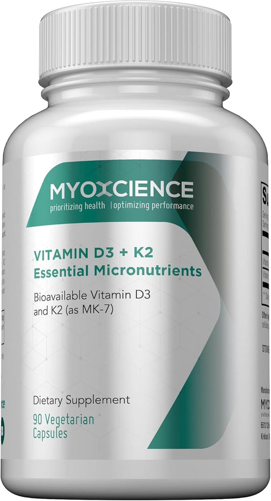 MYOXCIENCE Vitamin D3 + K2 Essential Micronutrients | Vitamin D3 5,000 IU | Vitamin K2 as MK-7 90 mcg (90 Vegetarian Capsules)