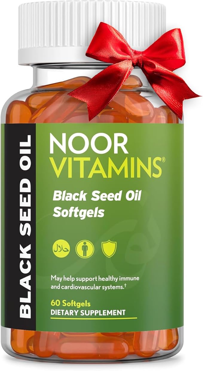 Noor Vitamins Halal Black Seed Oil Capsules, Halal Vitamins, 1000 mg Black Seed Oil from Nigella Sativa, Thymoquinone, Non-GMO, Gluten Free, 60 Count