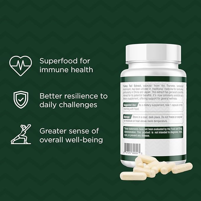 Premium Turkey Tail Mushroom Capsules Turkey Tail Supplement with Real Mushroom Extract Coriolus Versicolor 4 Month Supply 120 Capsules