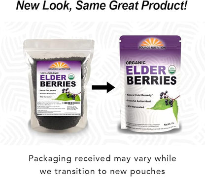 USDA Organic Dried Elderberries - Whole European Elderberry, Responsibly Wild Crafted, Perfect for Tea, Syrups, and More - Sambucas Nigra - 1 Pound (Certified Organic)