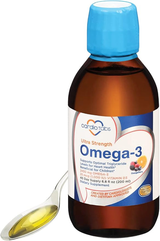 Ultra Strength Liquid Omega-3 + Vitamin D3, Fish Oil Supplements 4,500mg Omega-3 Marine Oil from Fish Oil and Calamarine, 2,130mg DHA and EPA, + 1,000 IU of Vitamin D3-6.8 fl oz
