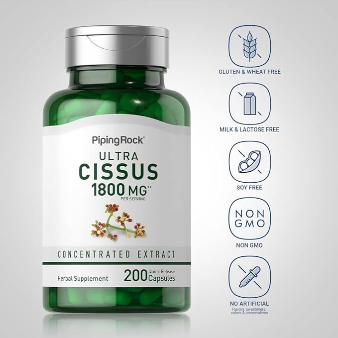 Piping Rock Cissus Quadrangularis Supplement 1800mg | 200 Capsules | Ultra Concentrated Herbal Extract | Non-GMO, Gluten Free