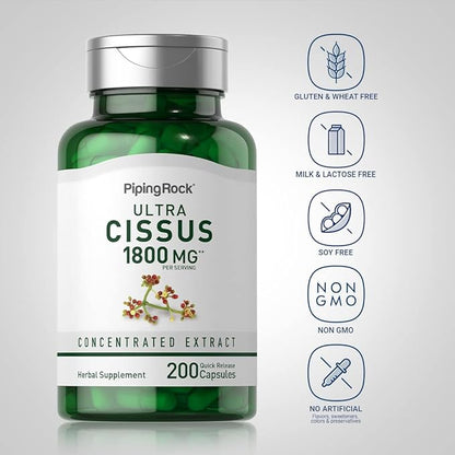 Piping Rock Cissus Quadrangularis Supplement 1800mg | 200 Capsules | Ultra Concentrated Herbal Extract | Non-GMO, Gluten Free