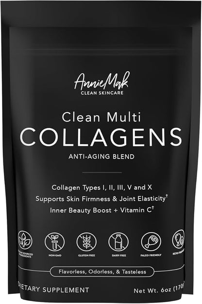 AnnieMak Collagen Peptides Powder with Bone Broth, Protein & More for Skin Care, Healthy Hair & Nails, Grass Fed, Clean Multi Collagens Supplement for Women's Wellness, Gluten Free, Unflavored