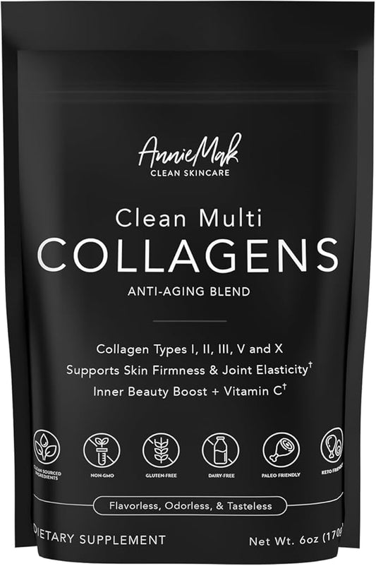 AnnieMak Collagen Peptides Powder with Bone Broth, Protein & More for Skin Care, Healthy Hair & Nails, Grass Fed, Clean Multi Collagens Supplement for Women's Wellness, Gluten Free, Unflavored
