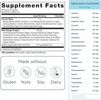 Ancient Nutrition Multi Collagen Advanced Lean with Probiotics, Hydrolyzed Collagen Peptides Supports Healthy Weight Loss and Fat Loss, 90 Count